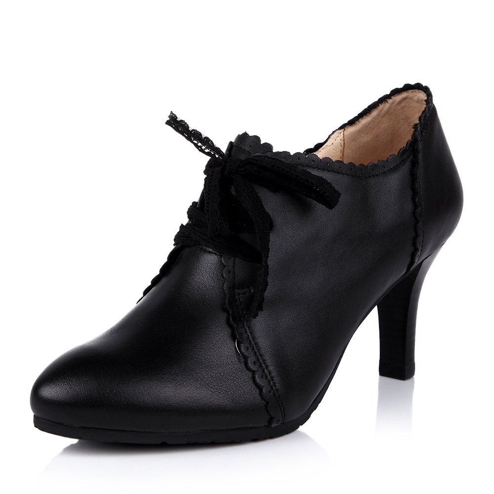 basto/百思图春季黑色小牛皮女皮鞋tga44am3