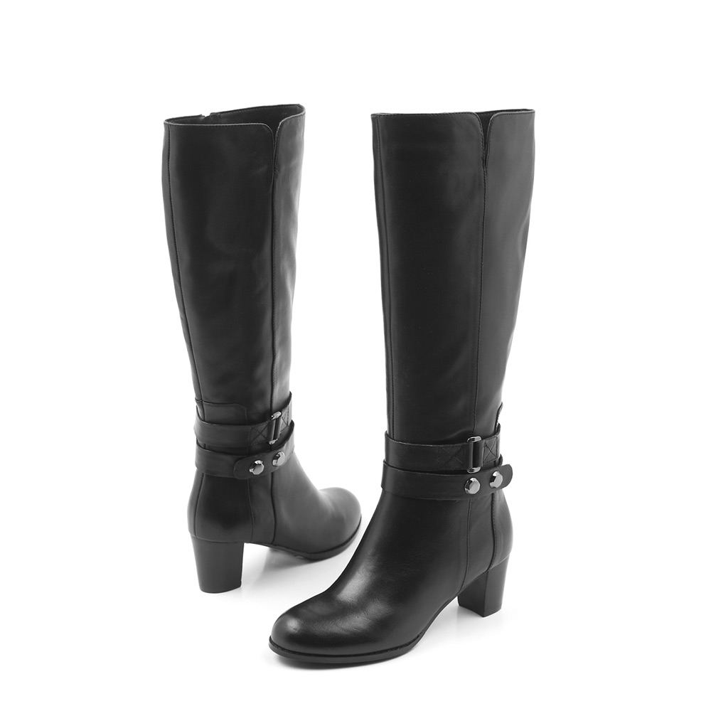 belle/百丽冬季黑色牛皮女高靴x1811dg1