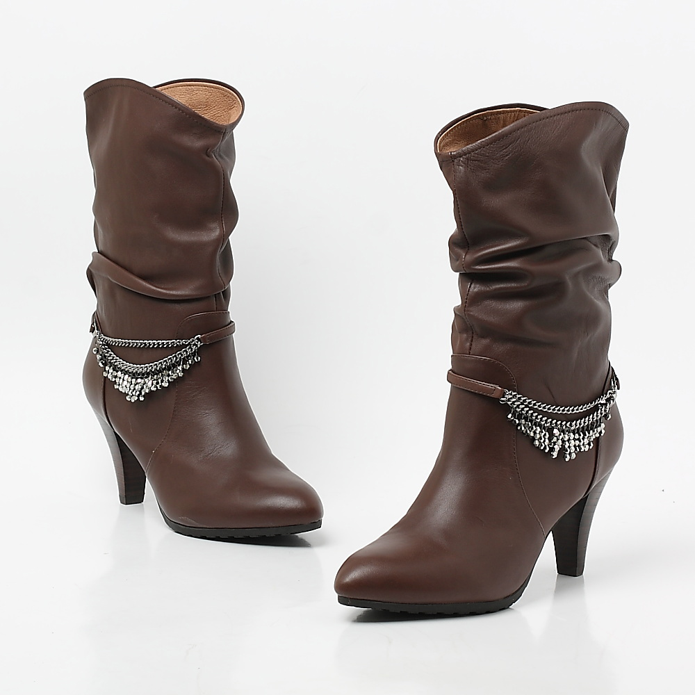 belle/百丽冬季深棕油蜡牛皮女皮靴 3sk62dz1