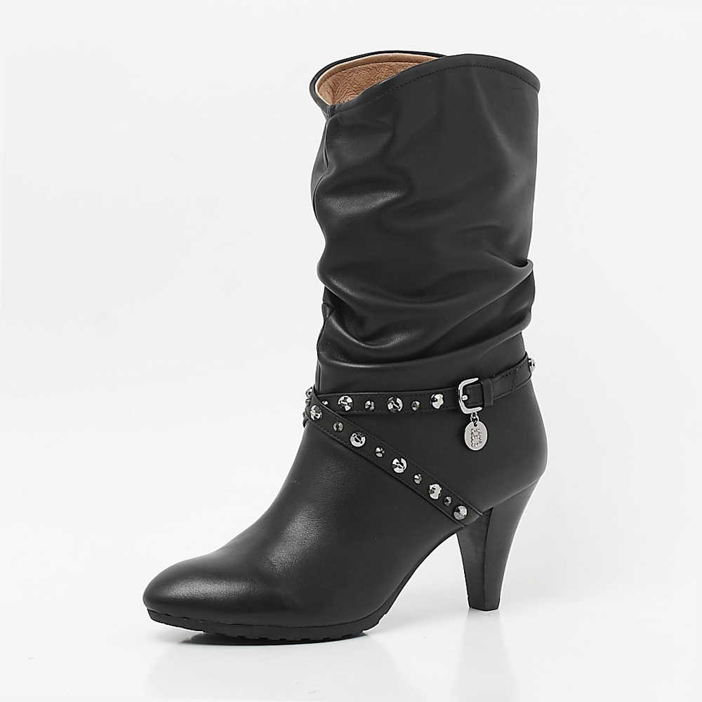 belle/百丽冬季黑色油蜡牛皮女皮靴 3sk61dz1