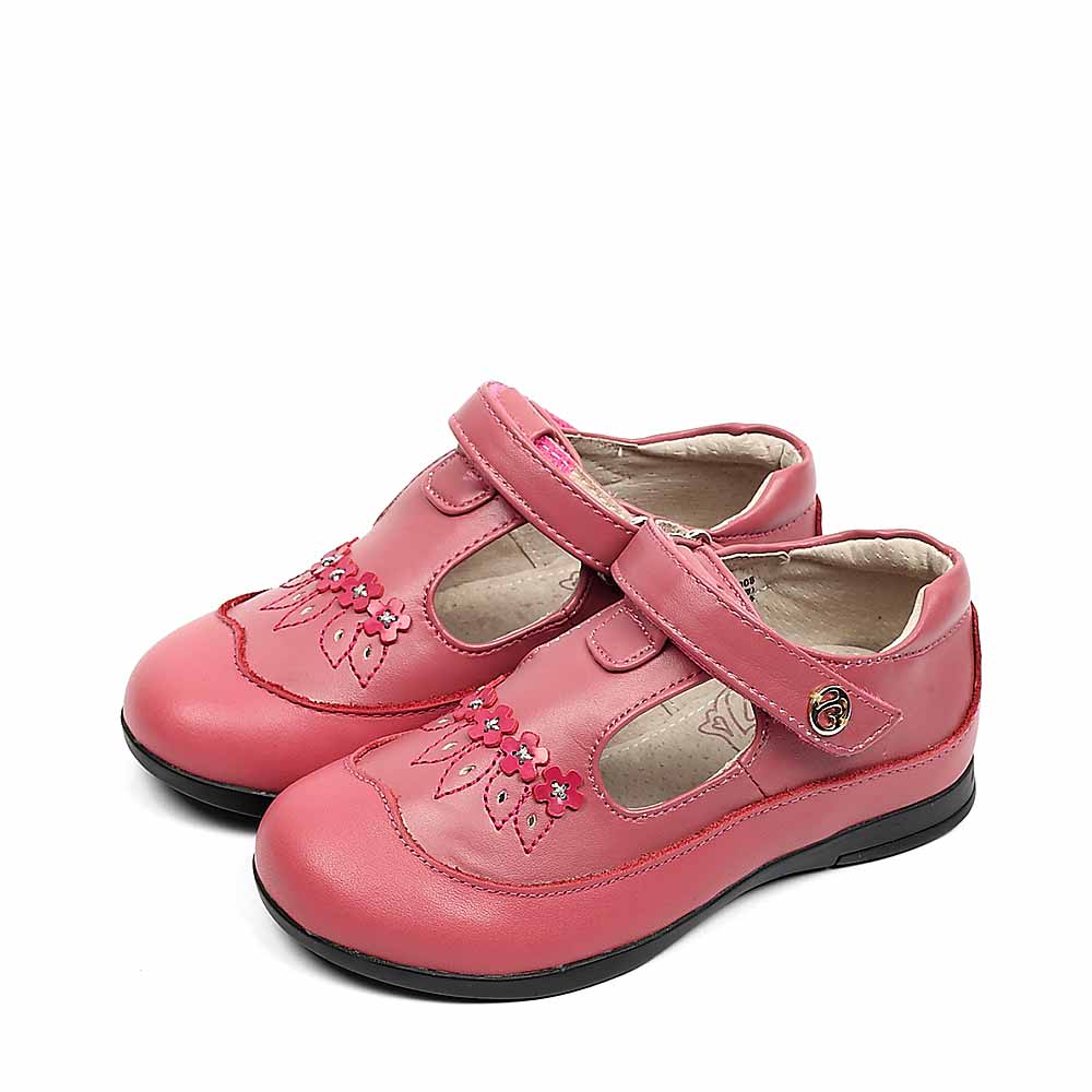 belle/百丽童鞋秋季粉色头层牛皮/粉色超纤pu浅口鞋 91008
