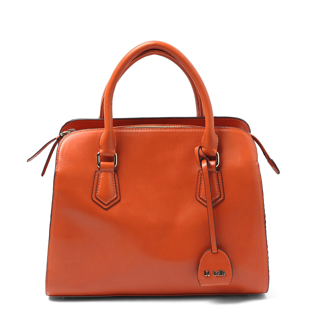 belle/百丽 桔红油蜡pu革手袋x2045cx2