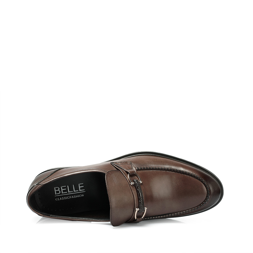 belle/百丽春季棕色小牛皮男单鞋b3357am3婚鞋系列
