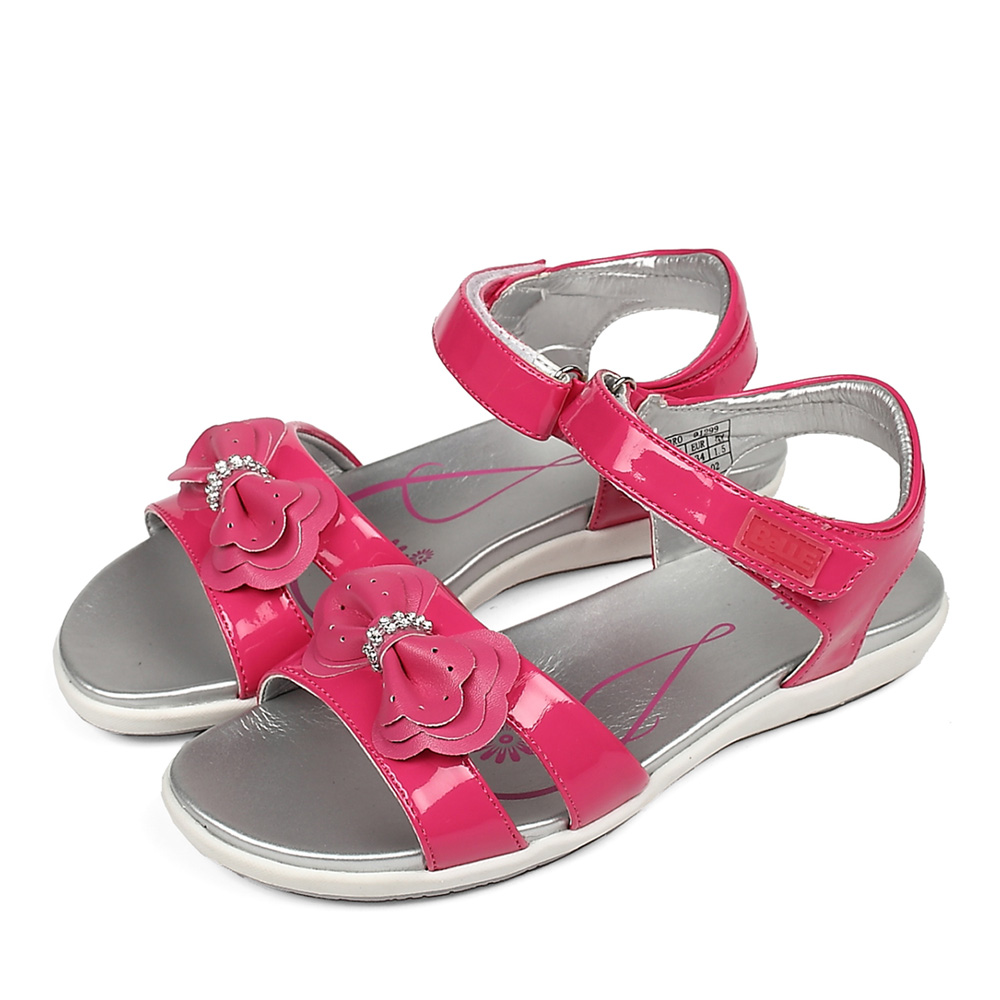 belle/百丽童鞋2013夏季桃红pu女中童时尚凉鞋91299