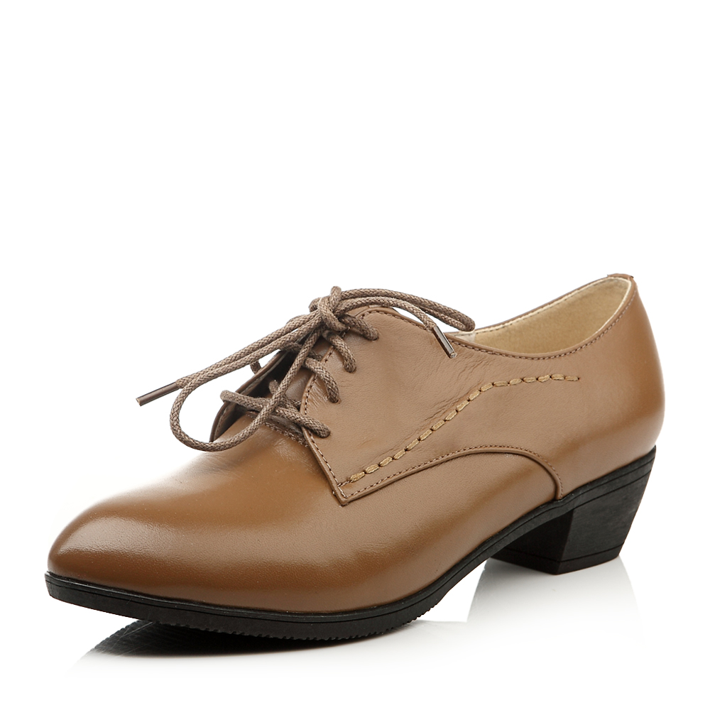 senda/森达秋季驼色牛皮女单鞋36128cm3中低跟舒适生活满帮女鞋