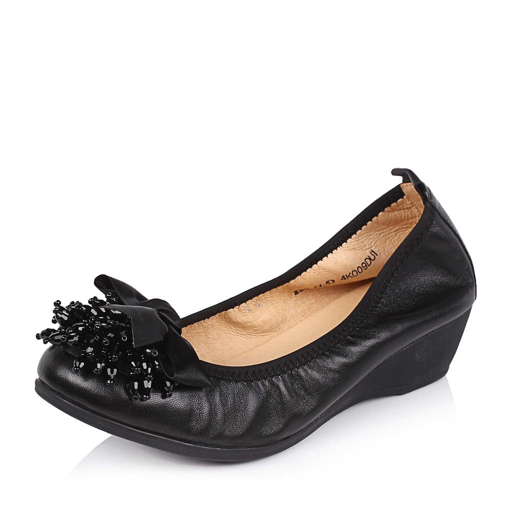 senda/森达秋季黑蜡羊皮女皮鞋4ko09cq3