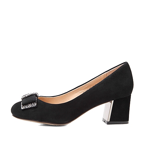 senda/森达秋季黑色羊绒皮女皮鞋3ln03cq4