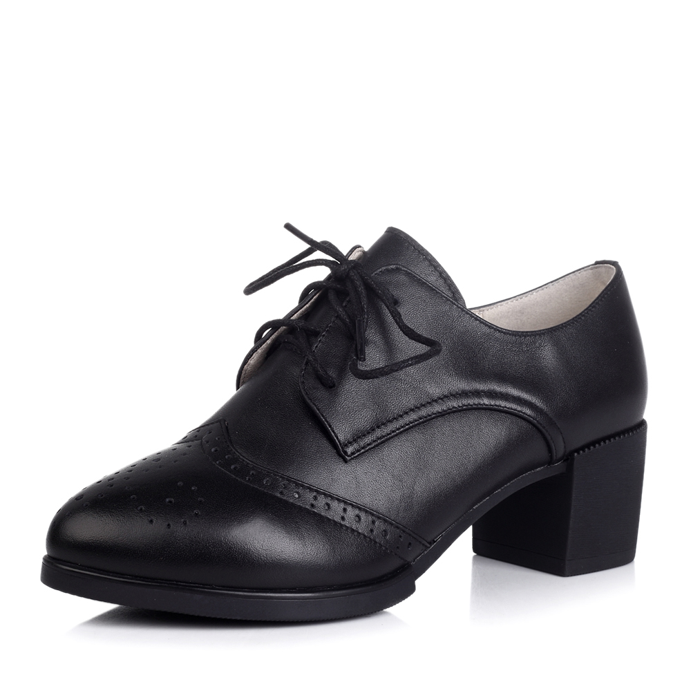 senda/森达黑色牛皮女皮鞋秋季47162cm4粗跟时尚女鞋