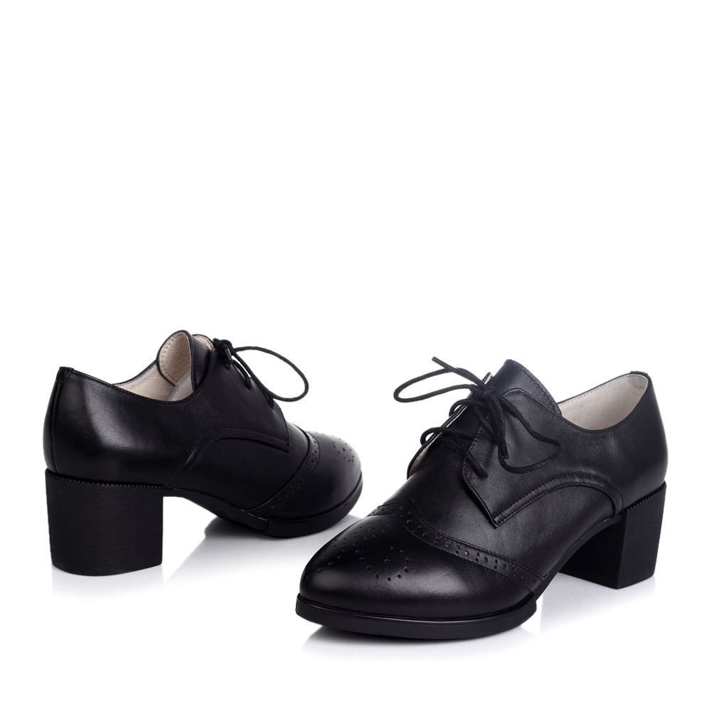 senda/森达黑色牛皮女皮鞋秋季47162cm4粗跟时尚女鞋