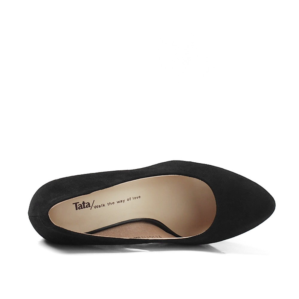 tata/他她秋季黑羊绒面皮坡跟鞋2qy02cq2